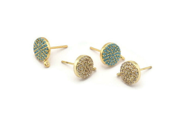 Gold Round Earring, 4 Gold Plated Brass Round Stud Earrings (9x2mm) SY0185