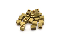 15 Raw Brass Square Cube Beads, End Caps (6x5mm) A0684