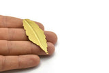 Brass Necklace Leaf, 6 Raw Brass Leaf Pendant With 2 Holes (59x23mm) D0064--c030