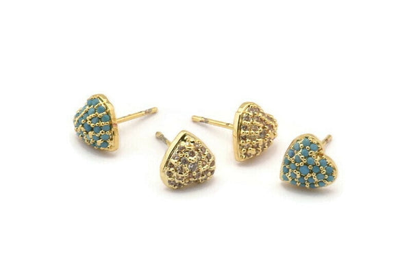Gold Heart Earring, 4 Gold Plated Brass Heart Stud Earrings (8mm) SY0195
