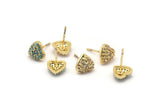 Gold Heart Earring, 4 Gold Plated Brass Heart Stud Earrings (8mm) SY0195