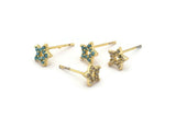 Gold Star Earring, 4 Gold Plated Brass Star Stud Earrings (7mm) SY0194