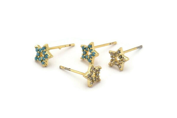 Gold Star Earring, 4 Gold Plated Brass Star Stud Earrings (7mm) SY0194