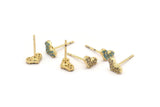 Gold Heart Earring, 4 Gold Plated Brass Heart Stud Earrings (8x5mm) SY0192