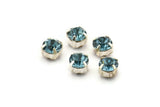 12 Aquamarine Crystal Rhinestone Beads With 4 Holes Brass Setting for SS24, Charms, Pendants, Earrings - 5.3mm SS24