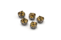 12 Golden Amber Crystal Rhinestone Beads With 4 Holes Brass Setting for SS24, Charms, Pendants, Earrings - 5.3mm SS24