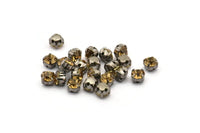 12 Golden Amber Crystal Rhinestone Beads With 4 Holes Brass Setting for SS24, Charms, Pendants, Earrings - 5.3mm SS24