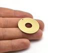 Brass Round Charm, 4 Raw Brass Charms With 1 Hole, Pendants, Findings (30x0.80mm) M02637