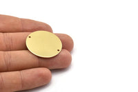 Brass Round Charm, 4 Raw Brass Charms With 2 Holes, Pendants, Connectors, Findings (30x0.80mm) M02638
