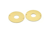Brass Round Charm, 4 Raw Brass Charms With 2 Holes, Pendants, Connectors, Findings (30x0.80mm) M02639