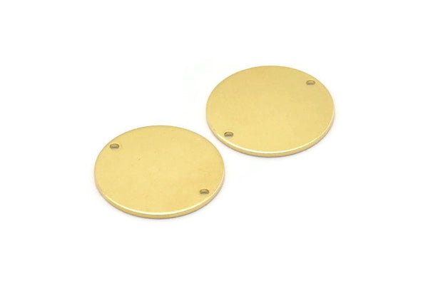 Brass Round Charm, 10 Raw Brass Round Charms With 2 Holes, Blanks (18x0.80mm) M02676