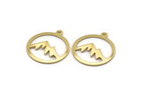 Pirinç Yuvarlak Charm, 1 Döngülü 12 Ham Pirinç Dağ Şeklinde Yuvarlak Charm, Kolye Uçları, Küpe Aksesuarları (20x18x0,80 mm) M02723
