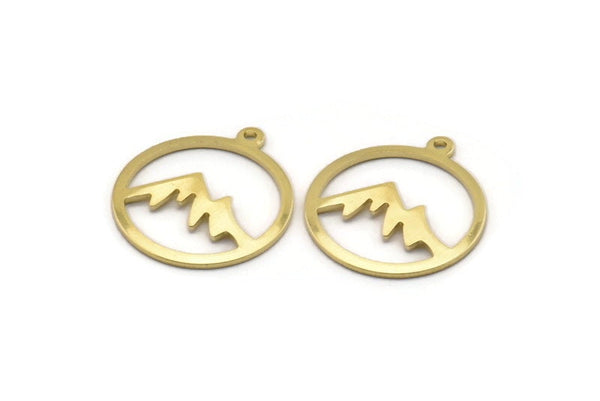 Pirinç Yuvarlak Charm, 1 Döngülü 12 Ham Pirinç Dağ Şeklinde Yuvarlak Charm, Kolye Uçları, Küpe Aksesuarları (20x18x0,80 mm) M02723
