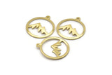 Pirinç Yuvarlak Charm, 1 Döngülü 12 Ham Pirinç Dağ Şeklinde Yuvarlak Charm, Kolye Uçları, Küpe Aksesuarları (20x18x0,80 mm) M02723