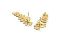 Gold Leaf Earring, 4 Gold Plated Brass Leaf Stud Earrings  (25x11x0.80mm) D1232 A1800 Q1124