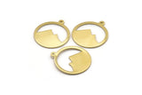 Brass Round Charm, 12 Raw Brass Mountain Shaped Round Charms With 1 Loop, Pendants, Earring Findings (20x18x0.80mm) M02722