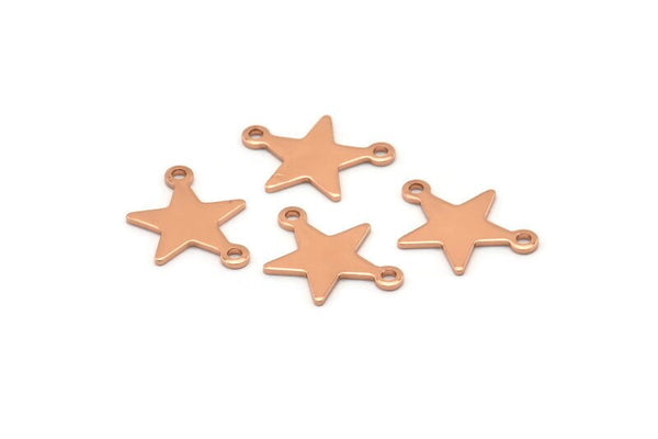 Rose Gold Star Charm, 10 Rose Gold Plated Brass Star Charms With 2 Loops (16x12x0.80mm) M01543