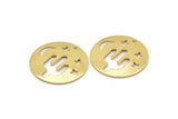 Brass Round Charm, 10 Raw Brass Cactus Patterned Charms With 1 Hole, Moon And Star Findings, Pendants (22x0.80mm) M02741
