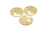 Brass Round Charm, 10 Raw Brass Cactus Patterned Charms With 1 Hole, Moon And Star Findings, Pendants (22x0.80mm) M02741