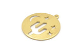 Brass Round Charm, 10 Raw Brass Cactus Patterned Charms With 1 Loop, Moon And Star Findings, Pendants (22x0.80mm) M02742