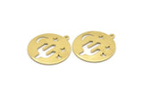 Brass Round Charm, 10 Raw Brass Cactus Patterned Charms With 1 Loop, Moon And Star Findings, Pendants (22x0.80mm) M02742