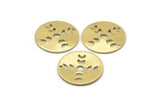 Brass Round Charm, 10 Raw Brass Moon Phases Charms With 1 Hole, Findings, Pendants (18x0.80mm) M02737