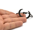 Black Ring Settings, 2 Hammered Oxidized Black Brass Moon And Planet Ring With 1 Stone Setting - Pad Size 4mm N1151 S1173