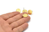 Brass Round Earring, 10 Raw Brass Round Stud Earrings With 1 Hole (14x0.80mm) M01592 A2429