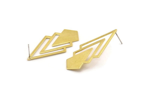 Brass Triangle Earring, 4 Raw Brass Diamond Stud Earrings (46x22x1mm) M01559 A2442
