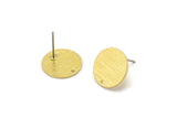 Brass Round Earring, 10 Textured Raw Brass Round Stud Earrings With 1 Hole (14x0.80mm) M01585 A2427