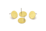 Brass Round Earring, 10 Textured Raw Brass Round Stud Earrings With 1 Hole (14x0.80mm) M01585 A2427