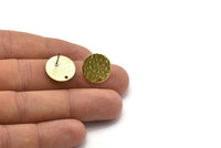 Brass Round Earring, 8 Hammered Raw Brass Round Stud Earrings With 1 Hole (16x0.80mm) M01518 A2434