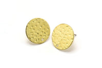 Brass Round Earring, 8 Hammered Raw Brass Round Stud Earrings With 1 Hole (16x0.80mm) M01518 A2434