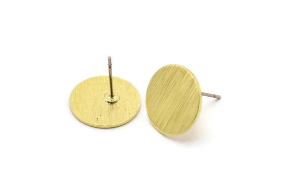Brass Round Earring, 10 Textured Raw Brass Round Stud Earrings (14x0.80mm) M01583 A2439