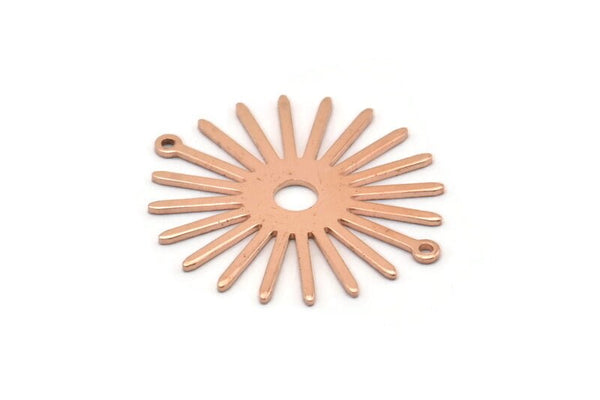 Copper Sun Charm, 4 Raw Copper Sun Charms With 2 Loops, Connectors (33x30x0.80mm) M02596