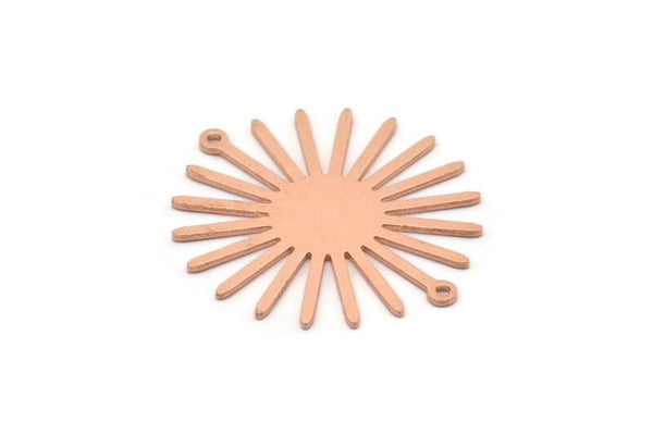 Copper Sun Charm, 4 Raw Copper Sun Charms With 2 Loops, Connectors (33x30x0.80mm) M02597