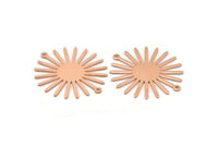Copper Sun Charm, 4 Raw Copper Sun Charms With 2 Loops, Connectors (33x30x0.80mm) M02597