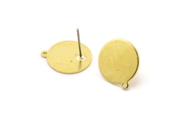 Brass Round Earring, 8 Raw Brass Round Stud Earrings With 1 Loop (16x14x0.80mm) M01591 A2428