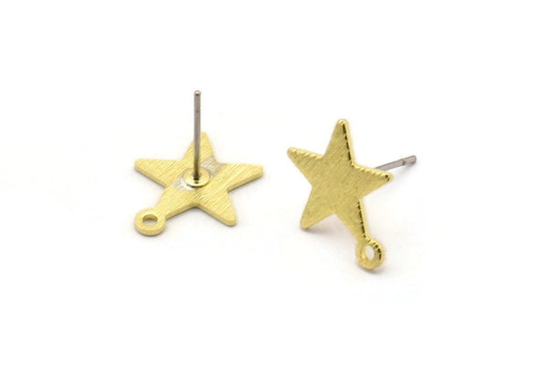 Brass Star Earring, 10 Textured Raw Brass Star Stud Earrings With 1 Loop (14x13x0.80mm) M01579 A2438