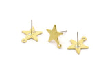 Brass Star Earring, 10 Textured Raw Brass Star Stud Earrings With 1 Loop (14x13x0.80mm) M01579 A2438