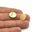 Brass Round Earring, 8 Hammered Raw Brass Round Stud Earrings (16x0.80mm) M01507 A2447