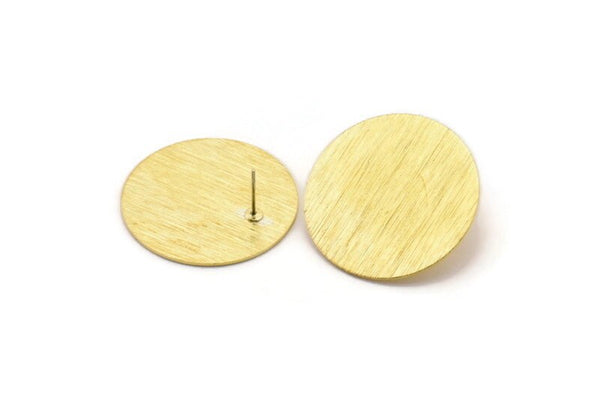 Brass Round Earring, 4 Textured Raw Brass Round Stud Earrings (30x0.80mm) M01500 A2436