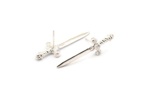 Knight&#39;s Sword Earring, 2 925 Silver Sword Stud Earrings (33x10mm) N0248 A1177