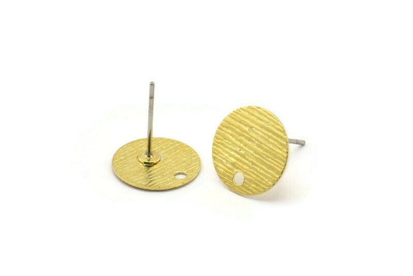 Brass Round Earring, 12 Textured Raw Brass Round Stud Earrings With 1 Hole, Stamping Tags (12x0.40mm) A1852 A2422