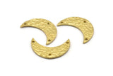 Hammered Moon Crescent Charm, 4 Raw Brass Hammered Moons with 3 Holes Pendant (25x9x1.2mm) N0386