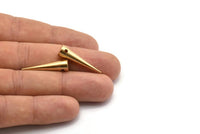 Brass Spike Pendant, 6 Raw Brass Spike Tribal Pendants, Necklace Charms, Jewelry Findings (27x7mm) A0765
