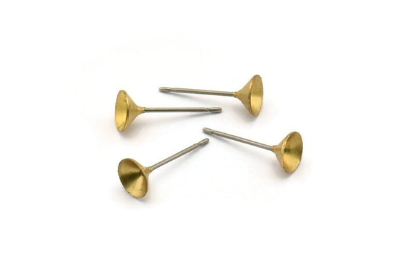 Stainless Steel Post, 100 Stainless Steel Earring Posts With Raw Brass 6mm Cup,bowl Pad, Ear Stud A0458