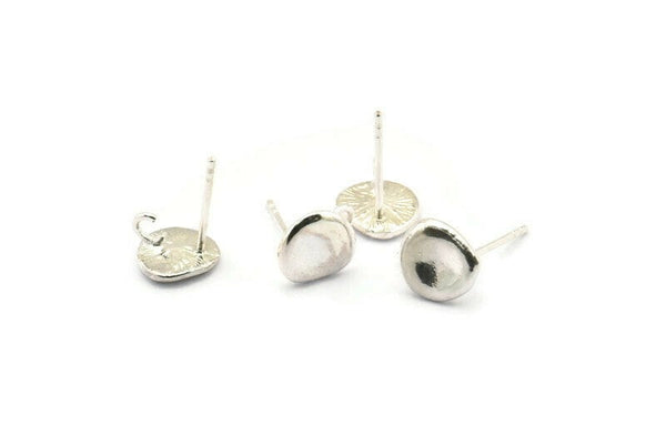 Silver Round Earring, 2 925 Silver Round Earring Studs, With 1 Loop (8mm) N1168