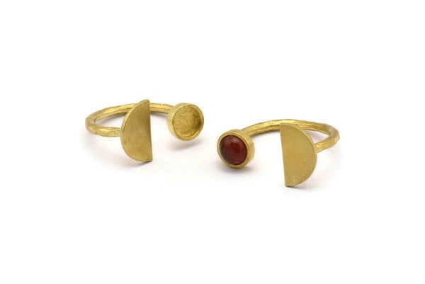 Brass Ring Settings, 3 Raw Brass Moon And Planet Ring With 1 Stone Setting - Pad Size 6mm R053