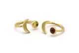 Brass Ring Settings, 10 Raw Brass Moon And Planet Ring With 1 Stone Setting - Pad Size 6.2mm BS 1964